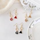 Houndstooth Disc Triangle Non-matching Dangle Earring