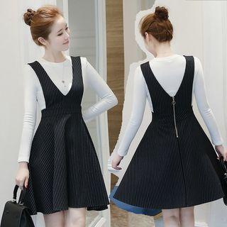 Set: Long-sleeve T-shirt + Striped Jumper Dress