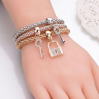 Set Of 3: Keys & Lock Bracelets Gold - One Size