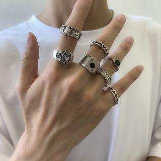 Set Of 7: Alloy Open Ring (various Designs) 2191 - Silver - One Size