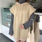Set: Turtleneck Striped Long-sleeve T-shirt + Sleeveless Hoodie