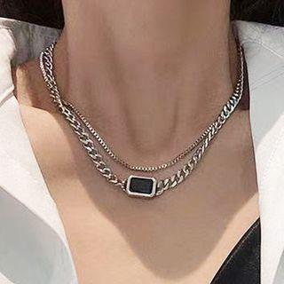 Layered Chain Necklace Black - One Size