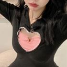 Long-sleeve Heart Cutout Mini Bodycon Dress Heart - Black - One Size
