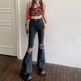 Cut Out Flared Jeans / Belt / Set