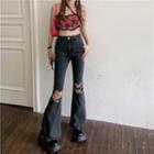 Cut Out Flared Jeans / Belt / Set