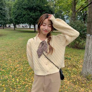 Floral Peter Pan Collar Argyle Knit Top