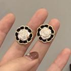 Rose Acrylic Earring 1 Pair - Silver Stud - Black & White - One Size