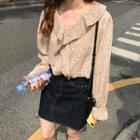Long-sleeve Ruffled Floral Top As Shown In Figure - One Size