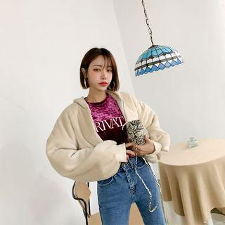 Faux-fur Cropped Zip-up Hoodie