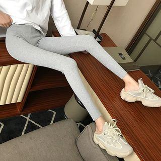 Long-sleeve Ripped Lettering T-shirt / Plain Leggings