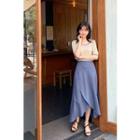 Linen Blend Maxi Wrap Skirt Blue - One Size