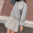 Set: Pocket Detail Pullover + Plaid A-line Skirt