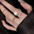 Set Of 3: Faux Pearl Open Ring Set Of 3 - Gold - One Size