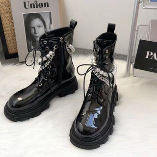 Faux Pearl Chain Platform Short Boots
