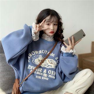 Long-sleeve Mock-neck Lace Top / Lettering Print Sweatshirt