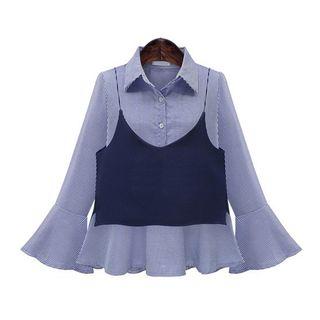 Set : Ruffle Bell-sleeve Blouse + Strap Top