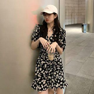 Drawstring Floral Mini A-line Dress