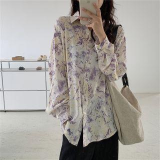 Long-sleeve Tie-dyed Loose Fit Shirt