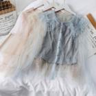 Faux-pearl Sheer Lace Top With Camisole Top