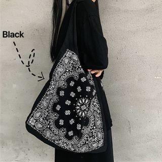 Paisley Print Canvas Tote Bag Black - One Size