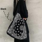 Paisley Print Canvas Tote Bag Black - One Size