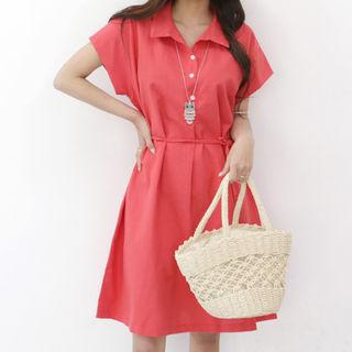 Cap-sleeve Shirtdress With Sash
