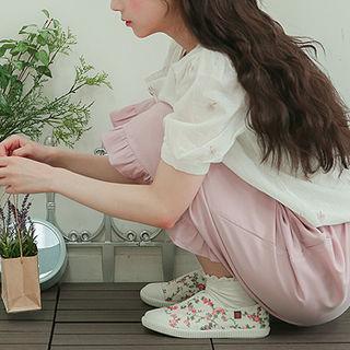 Drawcord-waist Frill-hem Culottes