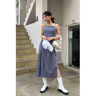 Strappy Pleated Slit Long Dress