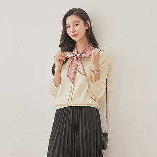 Scarf-neck Faux-pearl Knit Top