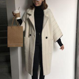 3/4-sleeve Double Button Coat White - One Size
