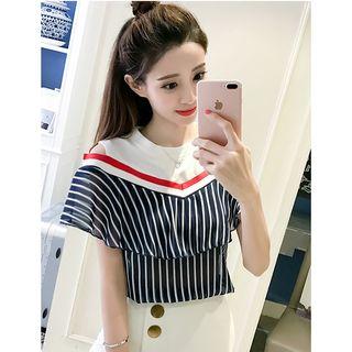 Open Shoulder Panel Short-sleeve Top