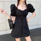 Drawstring Puff-sleeve Dress