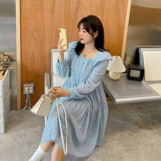 Long-sleeve Ruffle Lace A-line Dress