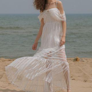 Cutout-sleeve Lace Embroidered Maxi Dress