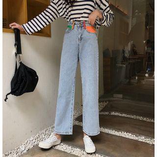 Contrast Wide Leg Demin Pants