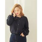 Plus Size Frill-sleeve Side-button Blouse