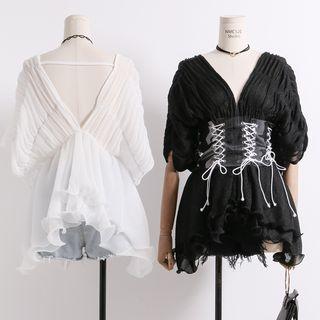 V-neck Shirred Chiffon Top