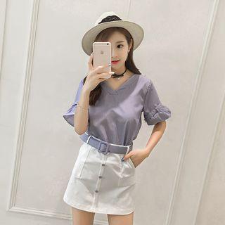Set: Belted-cuff Top + Skirt