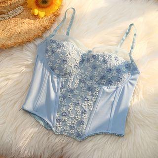 Spaghetti Strap Floral Lace Panel Corset Top (various Designs)