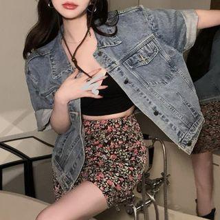 Washed Short-sleeve Denim Jacket