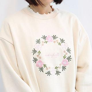 Lettuce-edge Floral-embroidered Sweatshirt