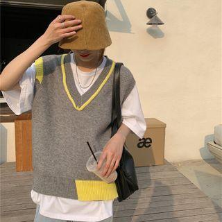 V-neck Two Tone Vest Sweater