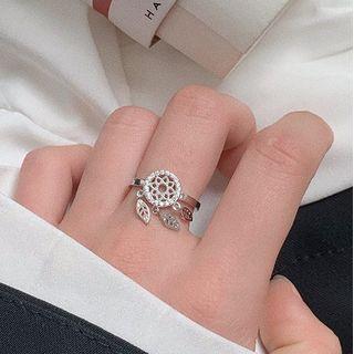 Feather Rhinestone Open Ring Silver - One Size