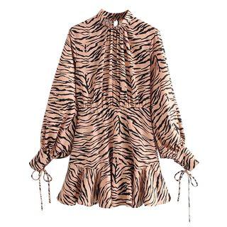 Long-sleeve Zebra Print Mini A-line Dress