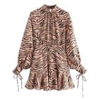 Long-sleeve Zebra Print Mini A-line Dress