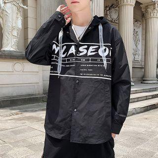 Printed Hooded Button-up Jacket