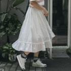 Ruffle Trim Irregular Hem Midi A-line Skirt Milky White - One Size