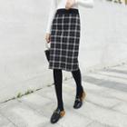 Plaid Knit Skirt Black - One Size