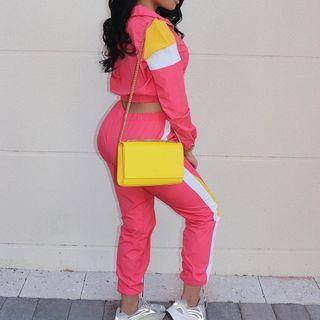 Set: Color Block Cropped Zip Jacket + Harem Pants