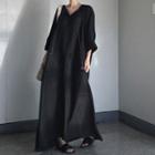 Long-sleeve Tasseled Maxi Dress Black - One Size